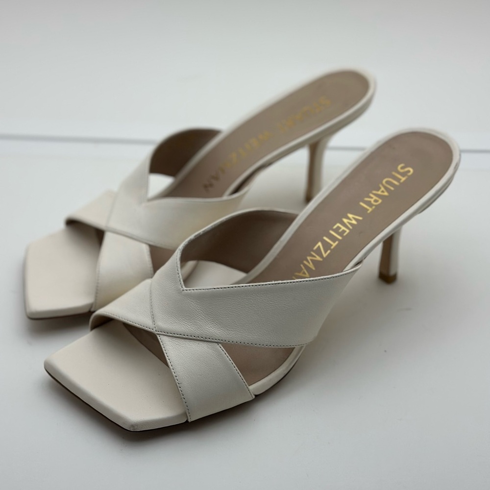 Stuart Weitzman Women's Cream Heeled Sandals mules 8B size